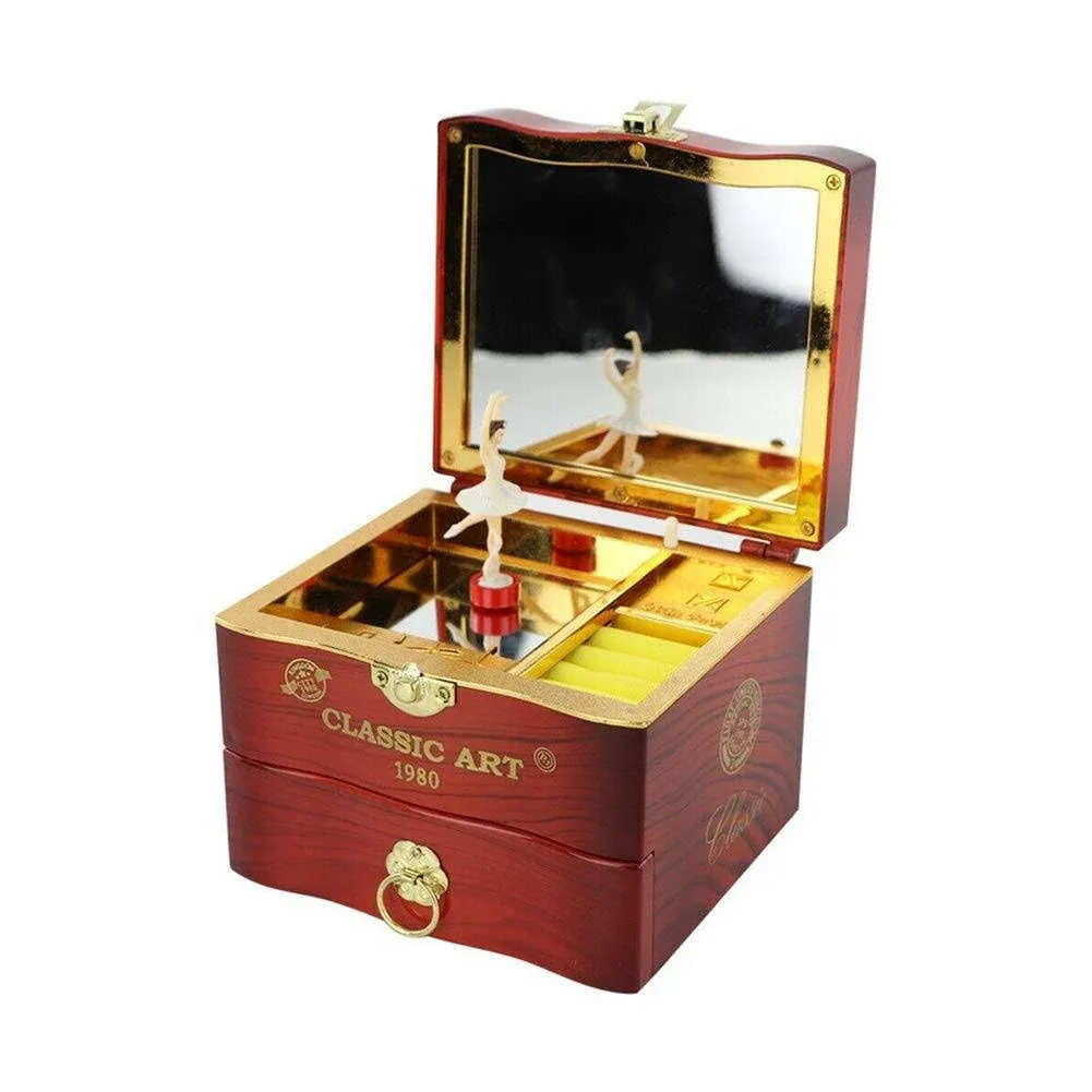 Musical Jewellery Box with Classic Rotating Ballerina Dancer Music Box Necklace Ring Storage Organizer with Mirror for Women Girls Brithday