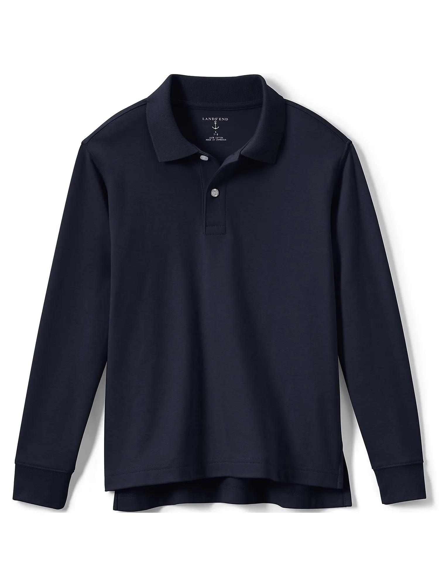 Lands' End School Uniform Kids Long Sleeve Interlock Polo Shirt - Small - Black