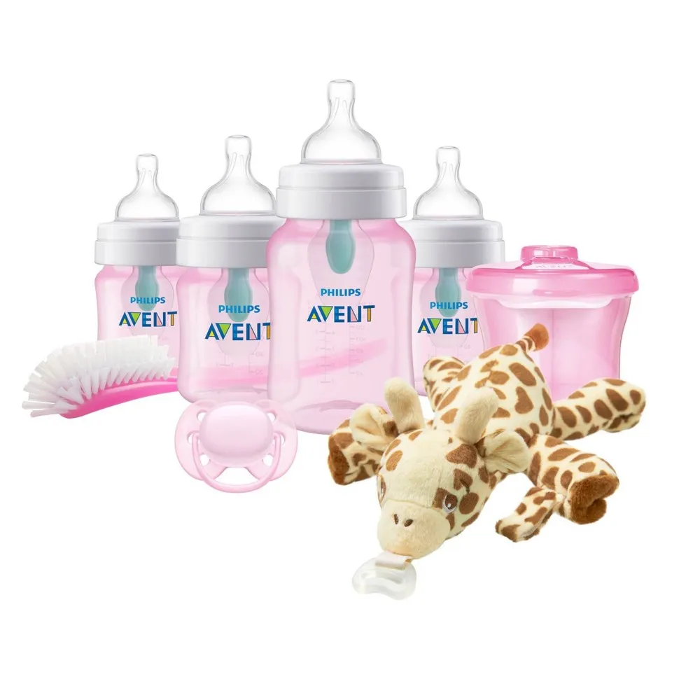 Avent Anti-Colic Baby Bottle with Airfree Vent - Pink Newborn Gift Set with Snuggle