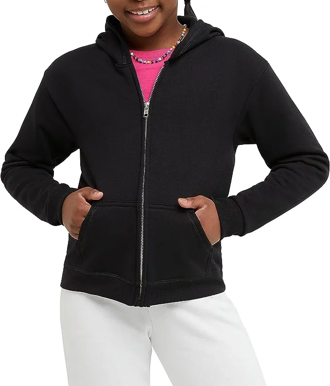 Hanes Girls' Big ComfortSoft EcoSmart Full-Zip Hoodie, black, LargeHanes Girls' Big ComfortSoft EcoSmart Full-Zip Hoodie, bl…