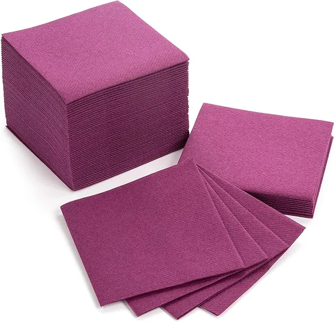 AH AMERICAN HOMESTEAD Cocktail Napkins - Small 4”x4” Linen-Like Disposable Beverage Bar Napkins - Bulk Square Napkins - Everyday Party Wedding (100 Count) (Purple, 4"x4")