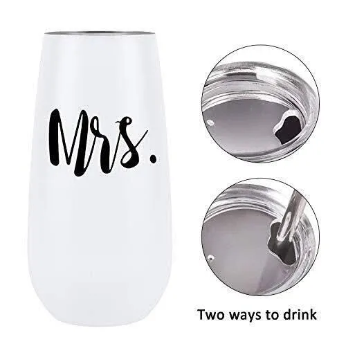 Lifecapido 2 Pack Mr and Mrs Stainless Steel Insulated Champagne Flute Tumbler, Engagement Wedding Gifts for Couples Newlyweds Bride Groom His and Hers Anniversary Bridal Shower(6oz, Rose Gold&Black)Lifecapido 2 Pack Mr and Mrs Stainless Steel Insulated 