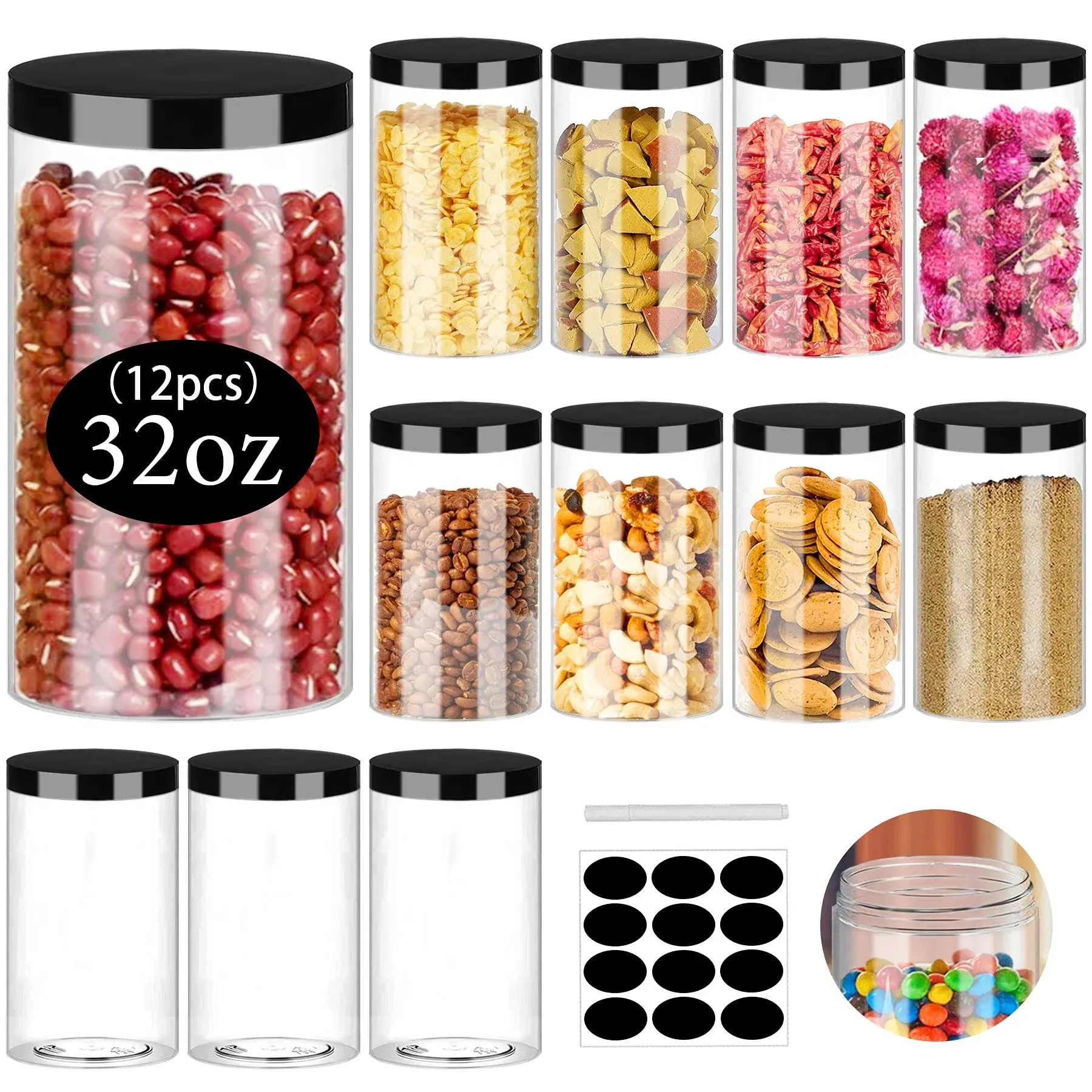 12Pack 32oz Clear Plastic Jars