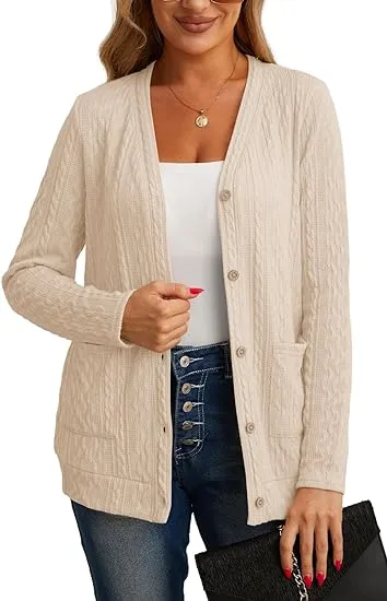 GRECERELLE Women&#039;s Casual Lightweight Long Sleeve Open Front Cardigan Hollow Kni