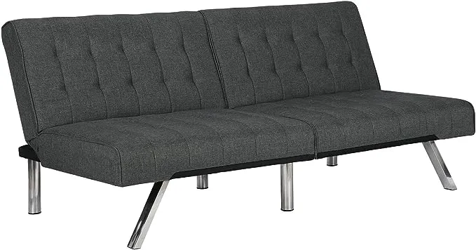 DHP Emily Futon With Chrome Legs, Grey Linen