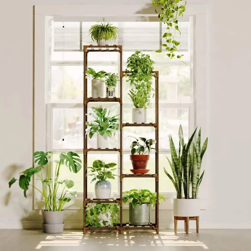 Bamworld Plant Stand Indoor Tall Plant Shelf Outdoor Corner Plants Table Wood...