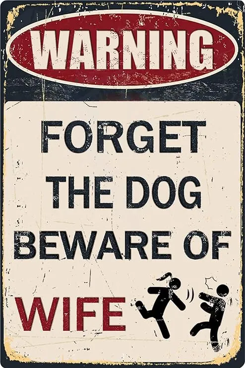 Funny Metal Garage Signs For Men Room Decor Little Man Cave Sign Vintage Bar Home Pub Office Wall Decorations, Forget The Dog Beware Of Wife Tin Signs 8x12Inch