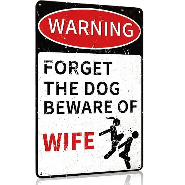 Funny Metal Garage Signs For Men Room Decor Little Man Cave Sign Vintage Bar Home Pub Office Wall Decorations, Forget The Dog Beware Of Wife Tin Signs 8x12Inch