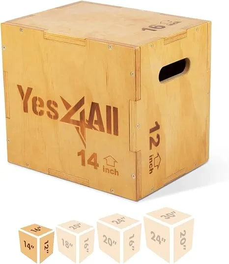 Yes4All 3 in 1 Wooden Plyo Box, Plyometric Box for Home Gym and Outdoor Workouts, Available in 4 Sizes