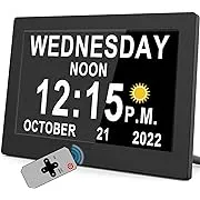 16 Alarms Dementia Clock with Remote Control, 10 Levels Auto Dimmable Calendar D