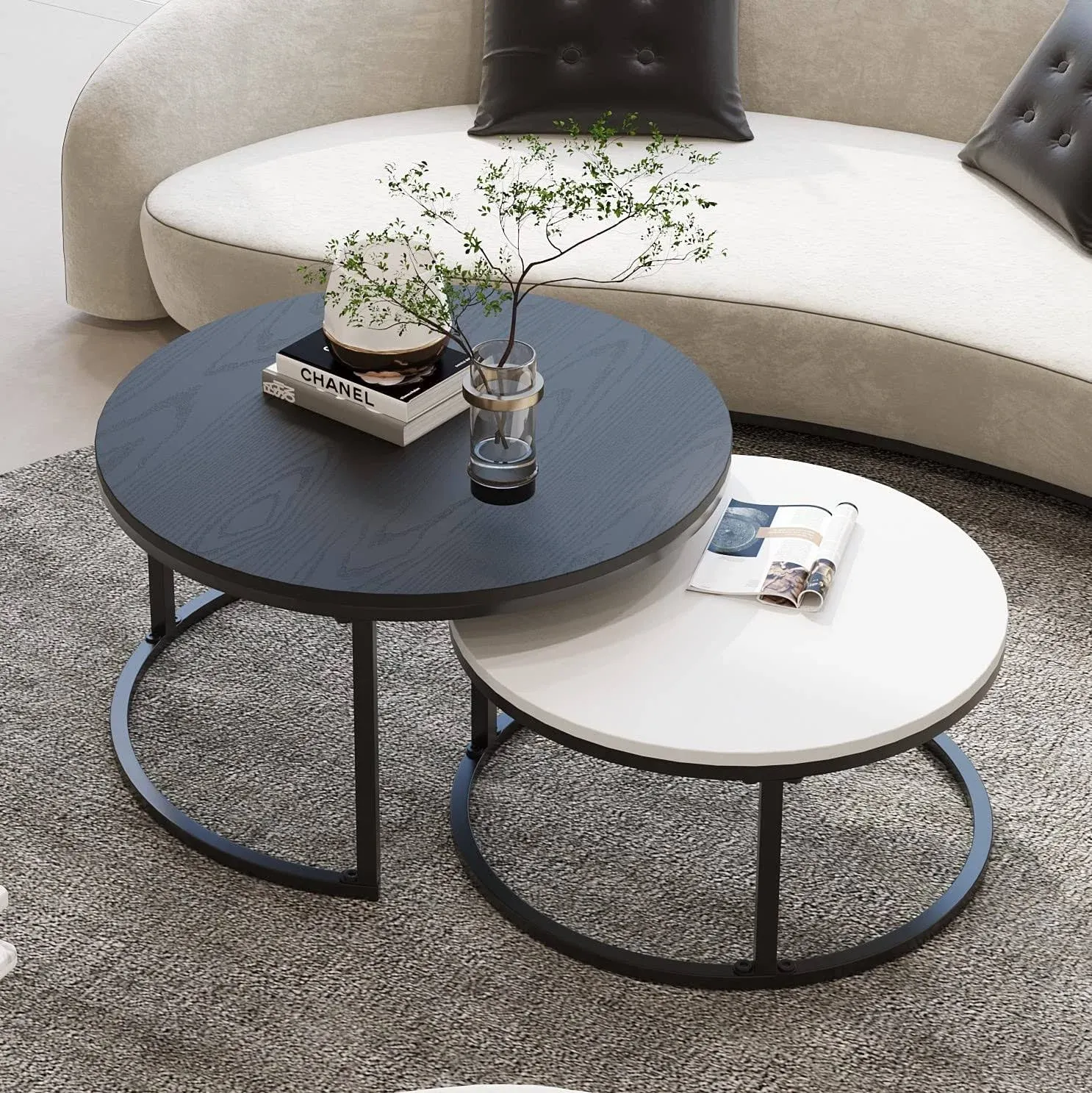 Wiberwi round Coffee Table, Nesting Tables Set of 2, Large : Ø 34.0&#034;, Small : Ø 