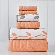 Amrapur Overseas 6-Piece Yarn Dyed Organic Vines Jacquard/Solid Ultra Soft 500GSM 100% Combed Cotton Towel Set [Coral]