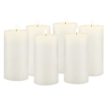 Stonebriar Tall 3 x 6 inch 80 Hour Long Burning Unscented Wax Flat Top Pillar Candles, White, 6 Pack