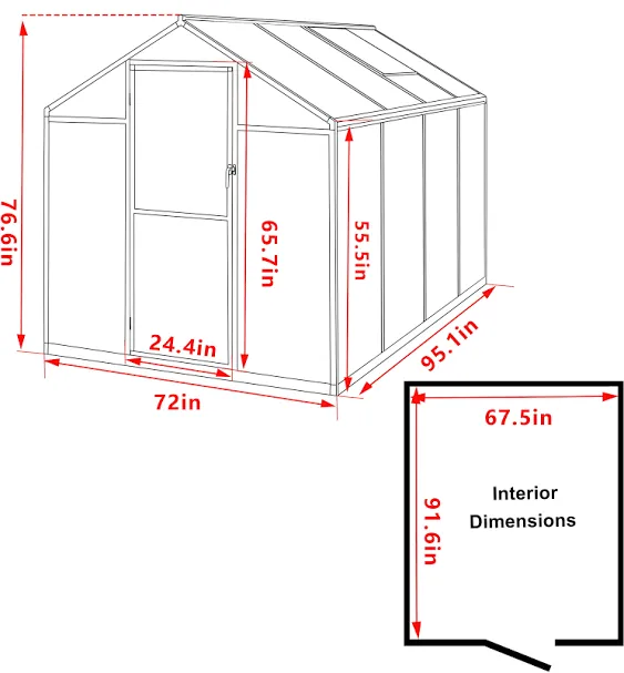 VEIKOUS 6' x 8' Greenhouse for Outdoor Heavy Duty Polycarbonate Garden Plants Greenhouse Kit w/ Aluminum Frame, Lockable Door and Window, Grey, Gray