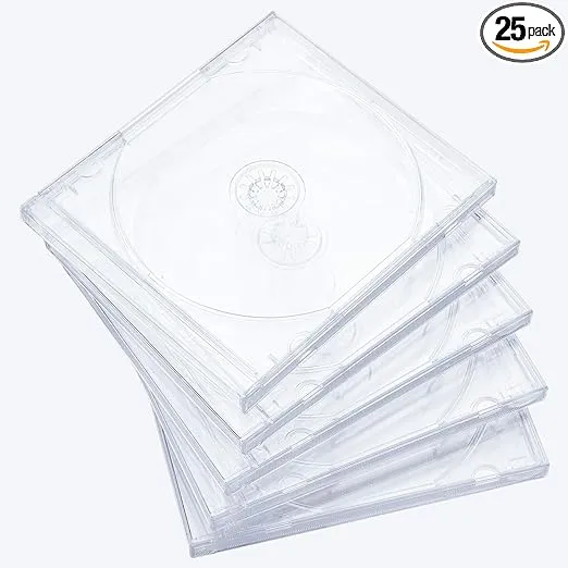 10.4 mm Standard Single Clear CD Jewel Case with Assembled Clear Tray, 25 Pack