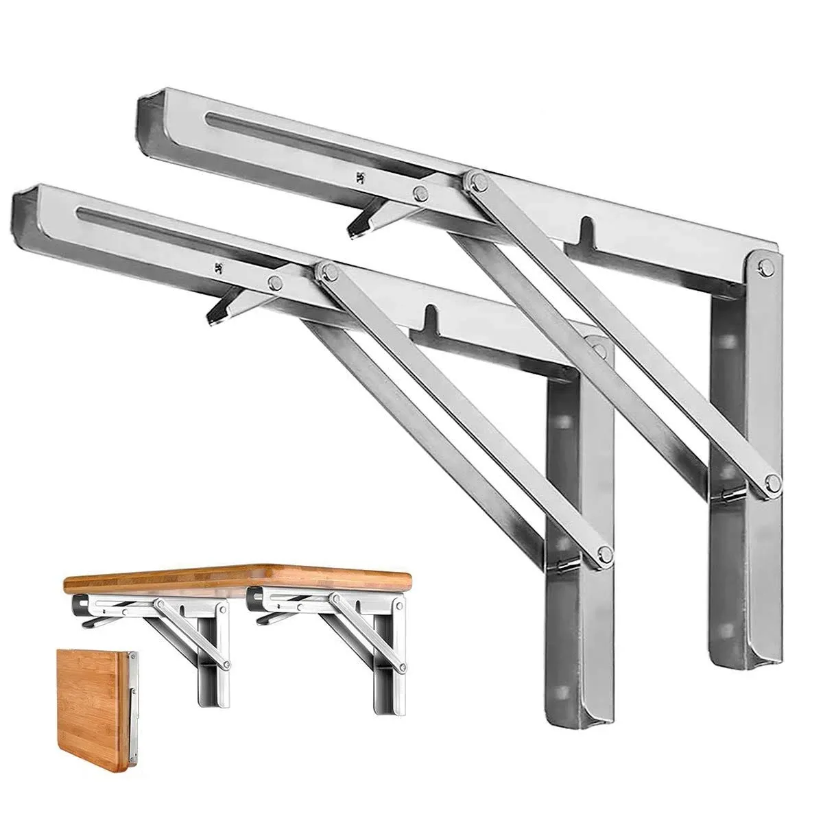 Storystore Folding Shelf Brackets - Heavy Duty Stainless Steel Collapsible Shelf ...