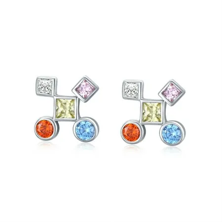 Cuoka Colorful Zirconia Stud Earrings 925 Sterling Silver Tiny Studs for Kids Daughter Girls Women 18K White Gold Plated Hypoallergenic Fashion Jewelry Birthday Xmas Gift for Sensitive Ears