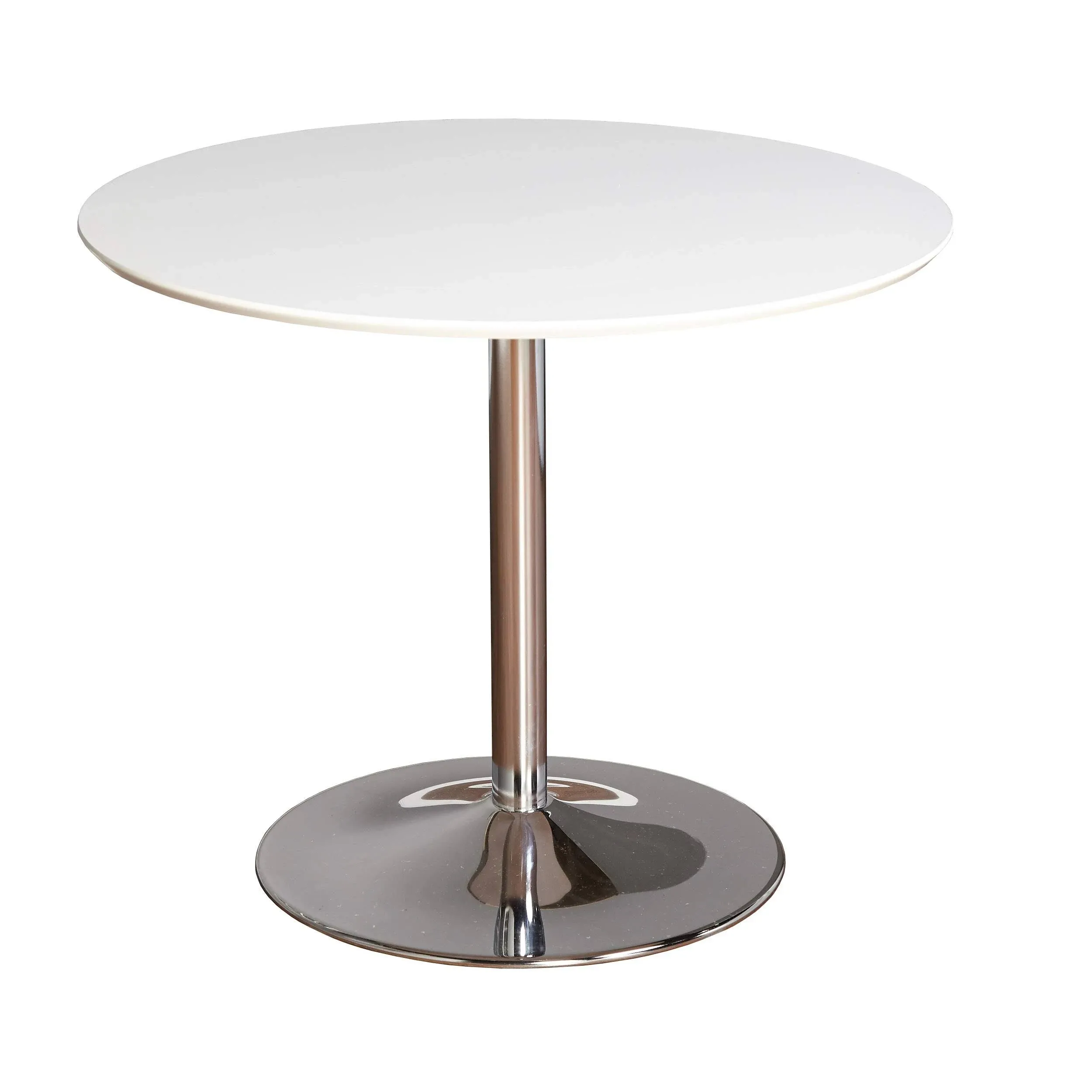 Target Marketing System Pisa Round Dining Table with Chrome Plated Pedestal Base, Modern Retro Kitchen Furniture for Small Spaces, Seats 2-4 People, 35", White