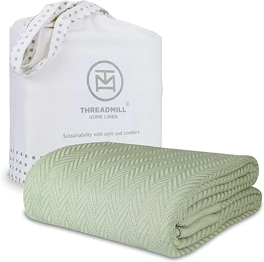 Threadmill Luxury Cotton Blankets for King Size Bed | All-Season Cozy 100% Cotton King Size Blanket | Herringbone Soft & Lightweight Fall Thermal