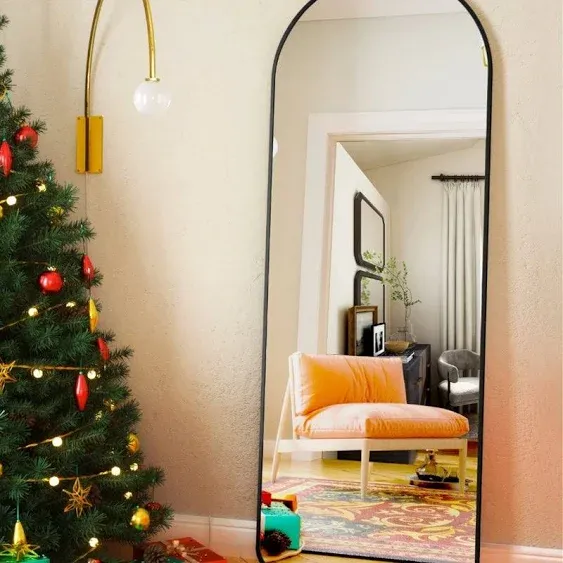 Arched Full Length Mirror, 64" x 21" Arch Floor Mirror with Stand, Full Length Mirror Wall Mirror Hanging or Leaning Arched-Top Full Body Mirror