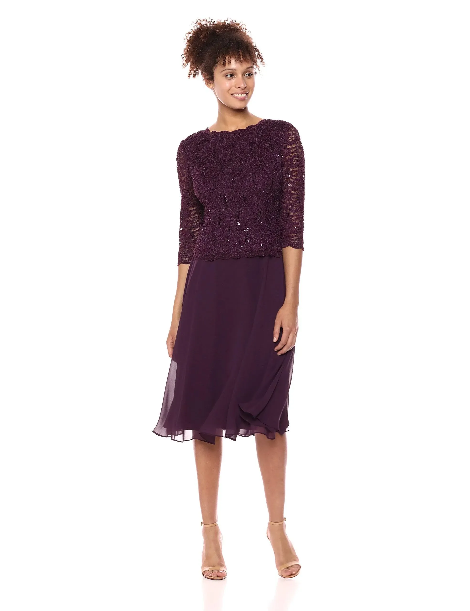 Alex Evenings Women's Tea Length Sequin Mock Dress