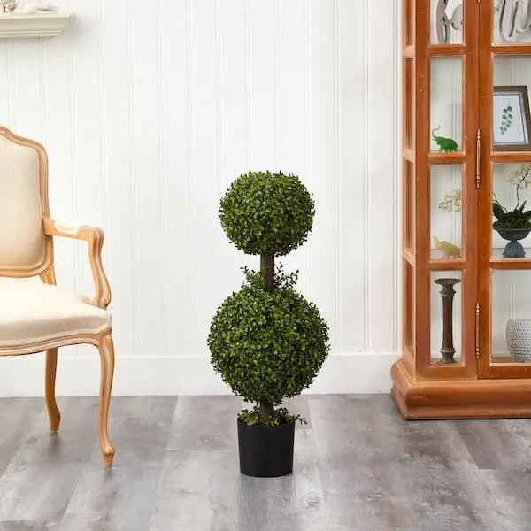 Nearly Natural 34in. Boxwood Double Ball Topiary Artificial Tree (Indoor/Outdoor)