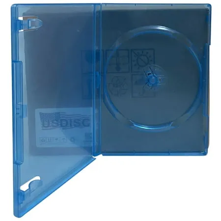 USDISC DVD Cases Standard 14mm Premium Single 1 Disc Clear Blue Pack Of 50