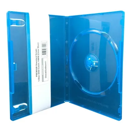 (50) CheckOutStore Premium Standard Single 1-Disc DVD Cases 14mm (Clear Blue)