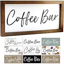 EDEN VIEW HOME Interchangeable Coffee Bar Sign 17x8 Seasonal Wall Decor. Rustic Farmhouse Coffee Bar Decor for Kitchen Counter. Framed Wood Plaque Coffee Station Home Decoration. But First Coffee Gift