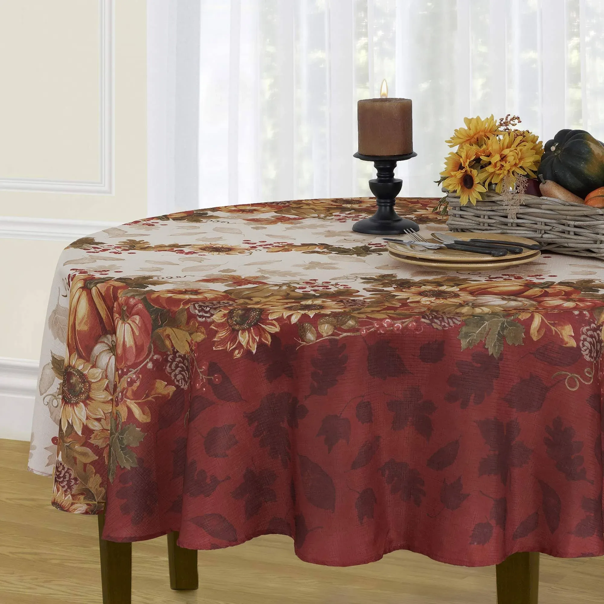 Elrene Home Fashions Swaying Leaves Bordered Fall Tablecloth