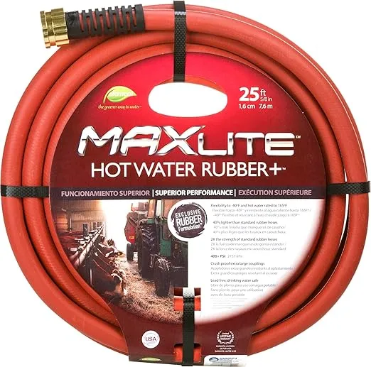 Swan Products CELSGHW58025 Element MAXLite Hot Water Rubber+ Hose with Crush Proof Couplings 25' x 5/8", Red