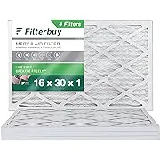 Filterbuy 16x30x1 Air Filter MERV 8 Dust Defense (4-Pack), Pleated HVAC AC Furnace Air Filters Replacement (Actual Size: 15.63 x 29.63 x 0.75 Inches)