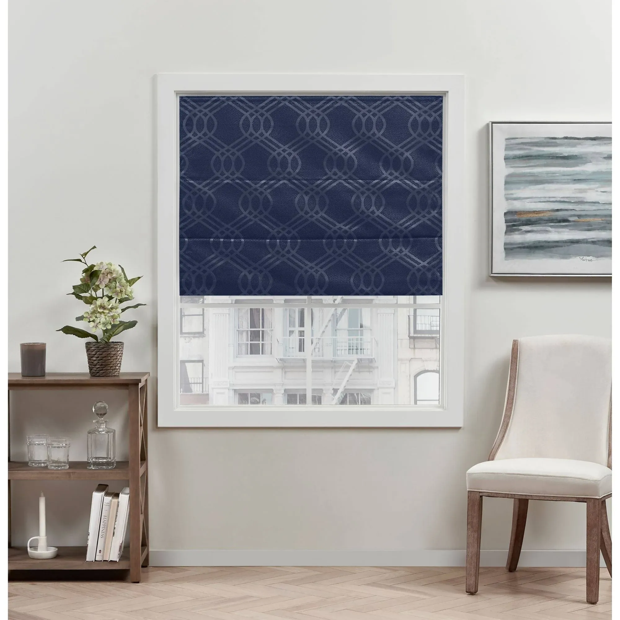 Exclusive Home 27-in x 64-in Navy Blackout Cordless Roman Shade Lowes.com