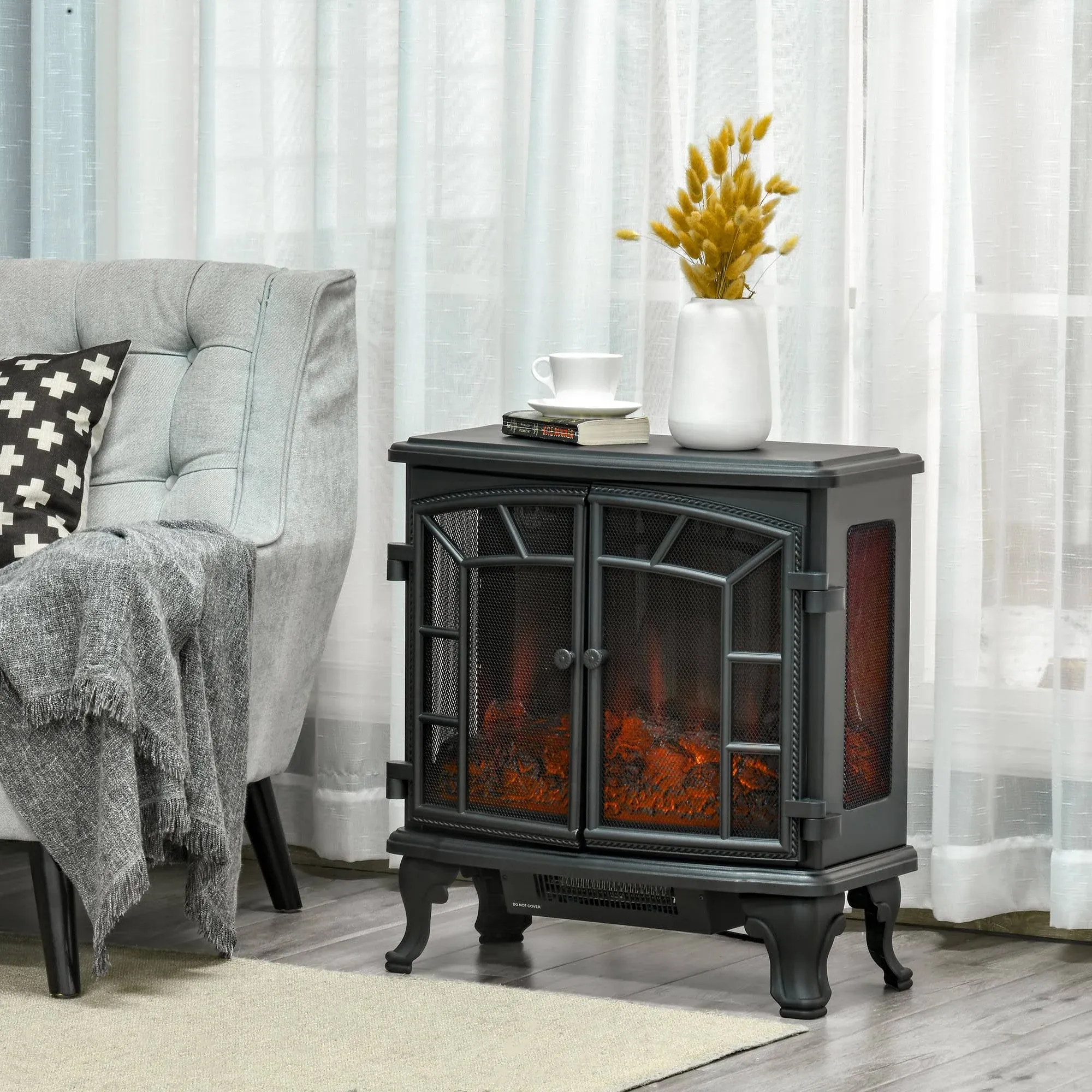 HOMCOM 25" Electric Fireplace Wood Stove Freestanding Fireplace Heater