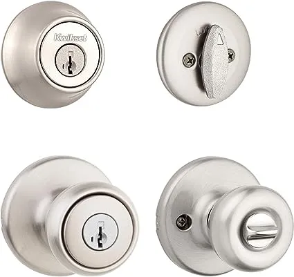 Kwikset 690T-5S Combo Keyed Entry Tylo Knob with Single Cylinder Deadbolt SmartKey with RCAL Latch and RCS Strike Antique Brass Finish