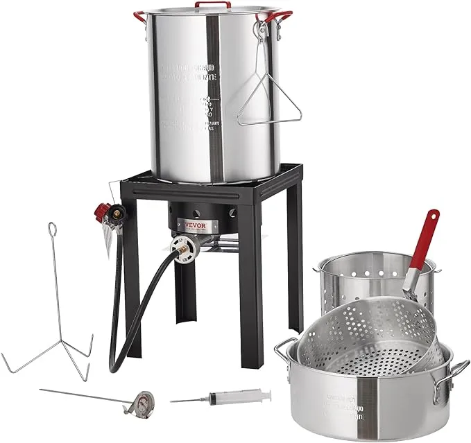 VEVOR Turkey Deep Fryer, 30-qt Turkey & 10-qt Fish Steamer Cooker Set, Outdoor Aluminum Seafood Frying Pot, 54,000 BTU Burner Propane Gas Boiler, Gifts for Thanksgiving Day