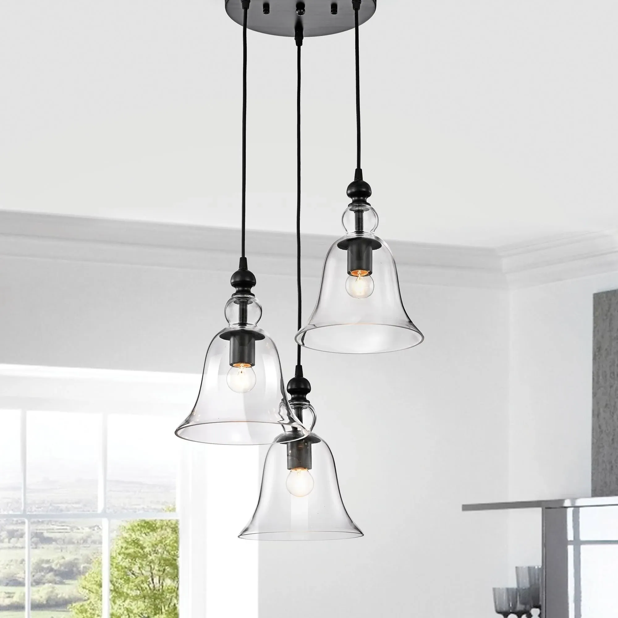 3-Light Antique Black Pendant Ceiling Fixture, Clear Glass Shade - Traditional - Pendant Lighting - by Edvivi Lighting | Houzz