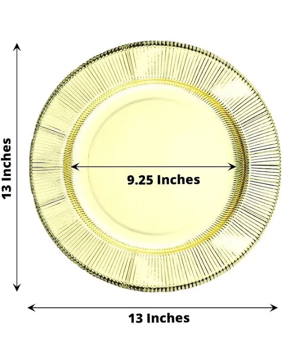 25 Pack 13" Gold Sunray Heavy Duty Disposable Paper Charger Plates