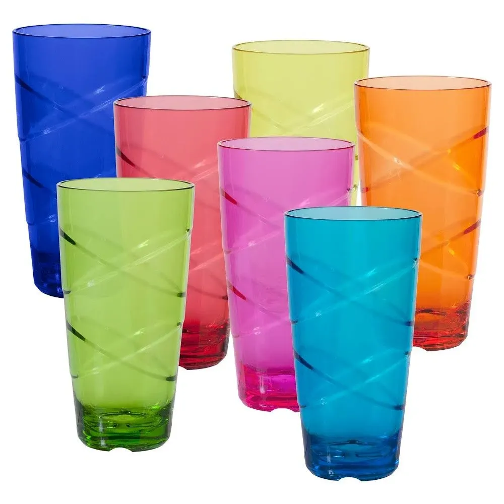 Heavy-Duty Multi-Colored Plastic Tumblers In/Outdoor Drinkware 24Oz Set of 8Cups