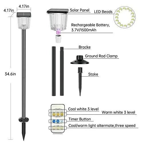 Solar Pathway Lights Outdoor Cool &amp; Warm White 2 In 1 Solar Garden Lights Bright