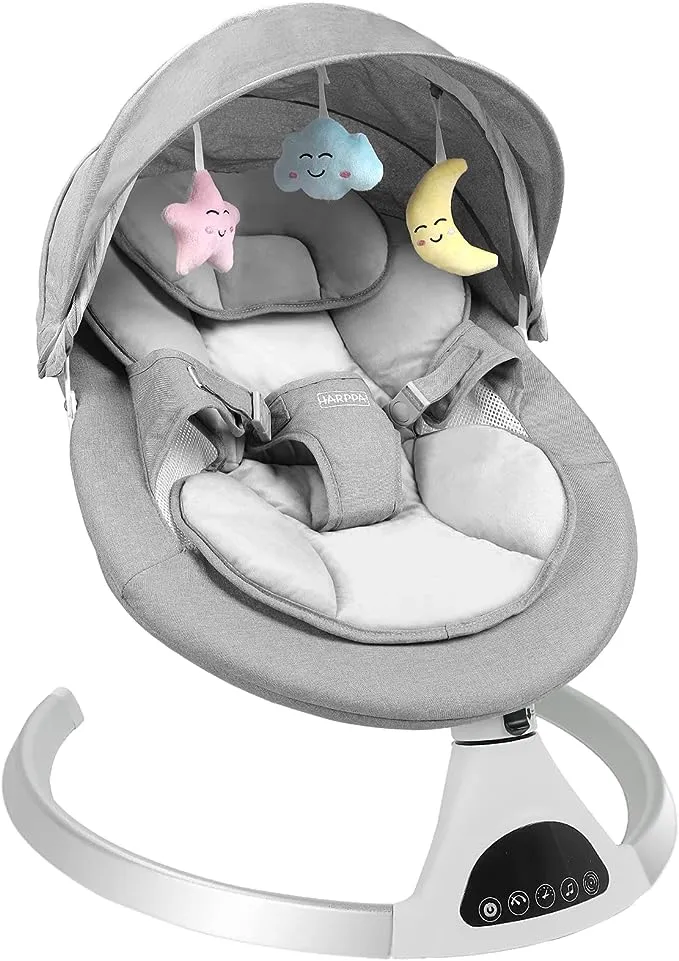 HARPPA Electric Baby Swings for Infants to Toddler, Portable Babies Swing for Newborn Boy and Girls, Motorized Bluetooth Swing, Music Speaker with 12 Preset Lullabies(LightGray)