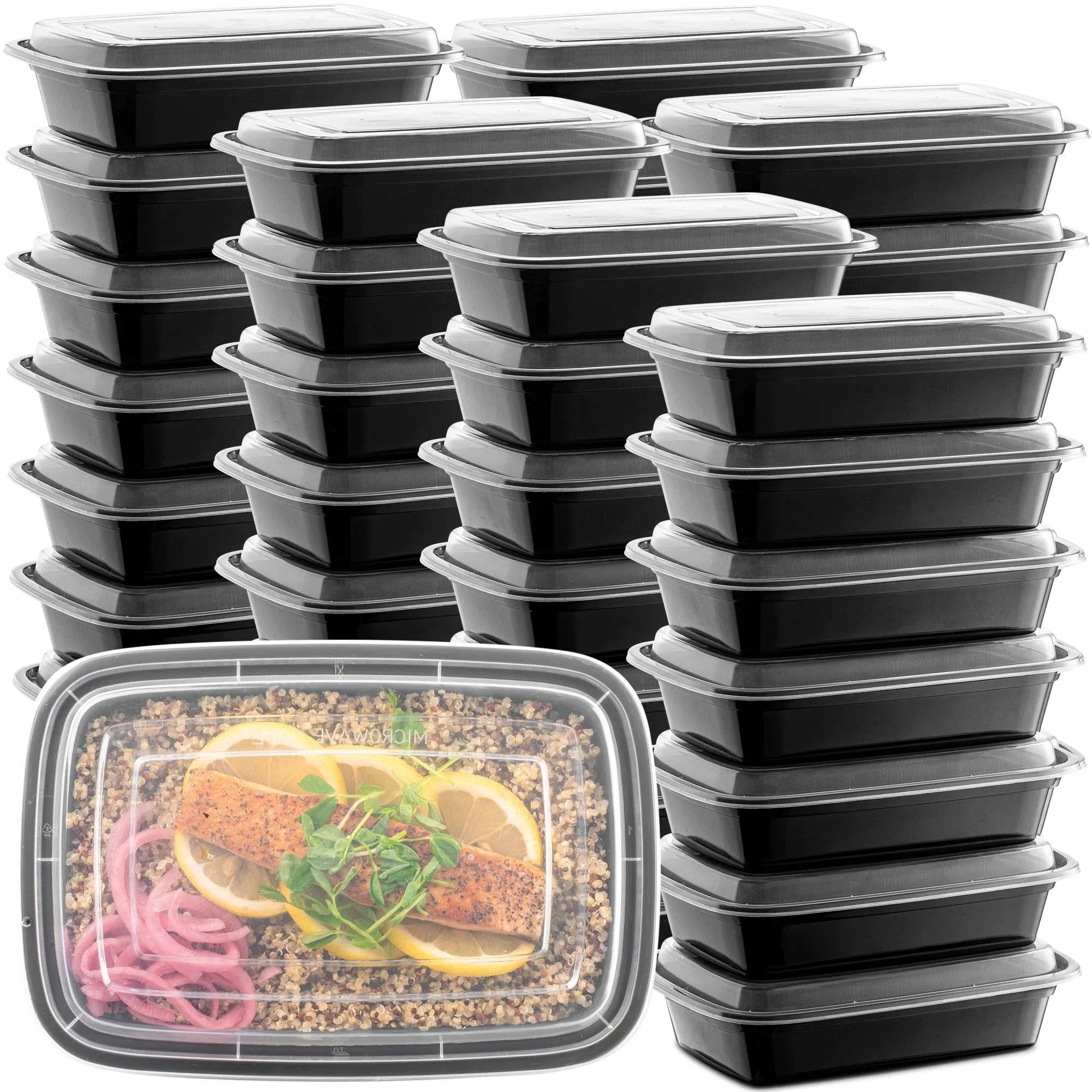 50-Pack Meal Prep Plastic Microwavable Food Containers for Black