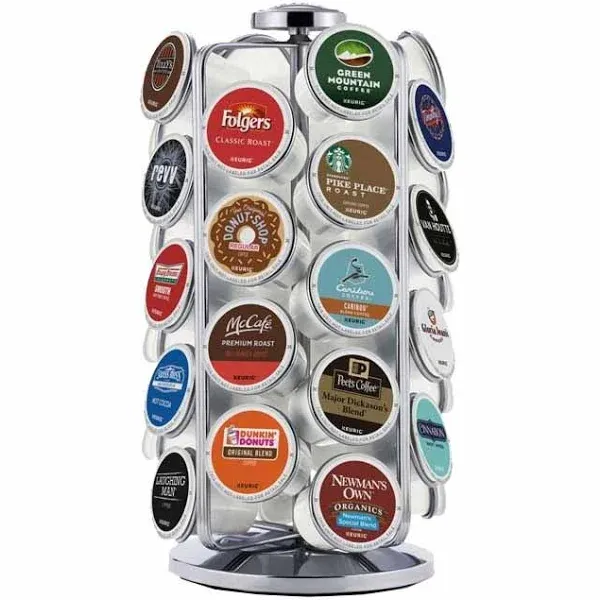 Keurig 36 K-Cup Pod Carousel: Silver Metal Freestanding Coffee Pod Holder & Organizer, Kitchen Storage Rack