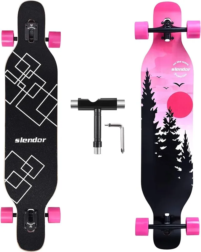 Slendor Longboard Skateboard 42 inch Drop Through Deck Complete Maple Cruiser Freestyle, Camber Concave