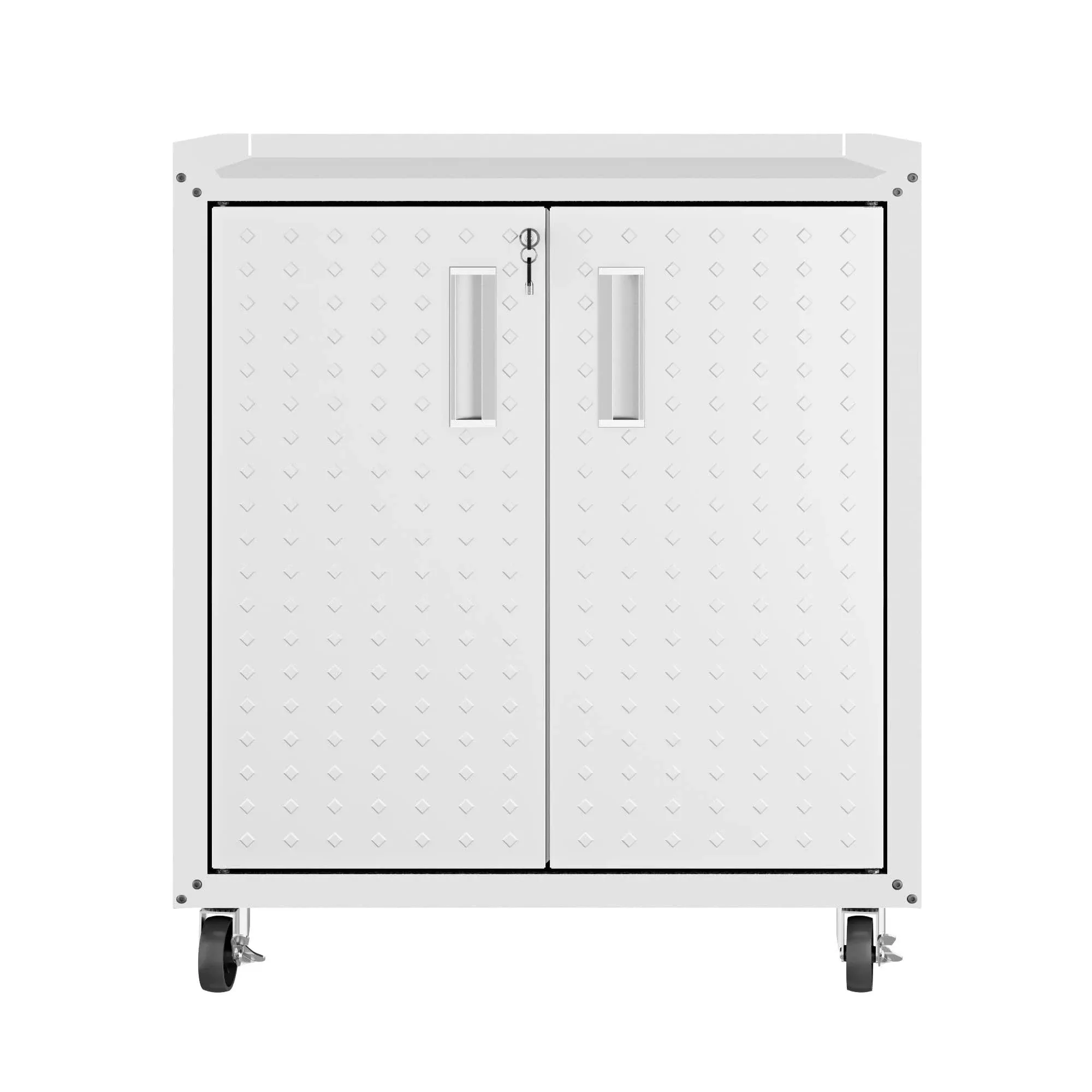 Manhattan Comfort Fortress 31.5" Mobile Garage Cabinet with Shelves in White