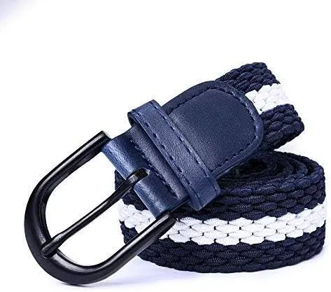 Mile High Life | Braided Stretch Elastic Belts | Pin Oval Solid Black Belt Buckle | PU Loop End Tip Men/Women/Junior