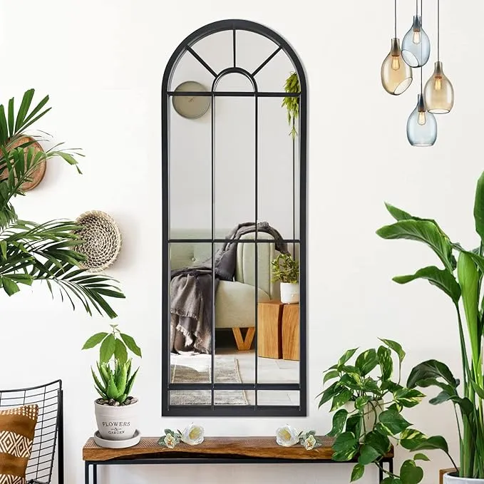 HQiJun Wall Mirror Window Decorative Mirrors Arched Farmhouse for Living Room Bedroom Entryway Bathroom Vanity (47.24” x17.32” x0.9”)