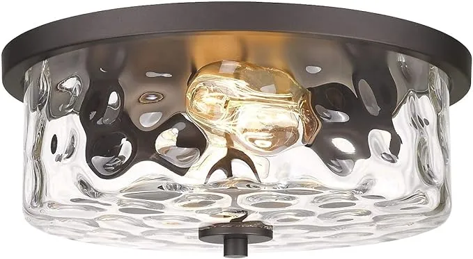 Rustic 2-Light Flush Mount Ceiling Lights - Antique Bronze with Crystal Accents