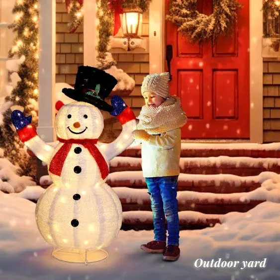 Outvita Outdoor Christmas Decorations 4ft Electric Snowman with Motor & 120 LED Lights, Lighted White Foldable Pop-up Snowman for Xmas Indoor and Outdoor Lawn Garden Yard Holiday Decor