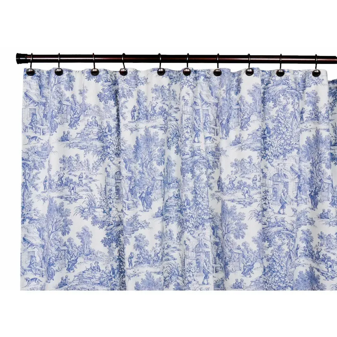 Ellis Curtain Victoria Park Cotton Toile Shower Curtain; Blue